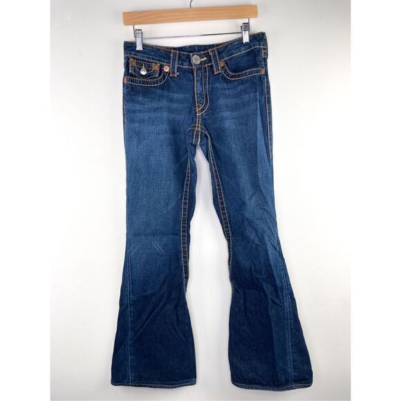 True Religion Y2K Joey Big T Rainbow 🌈 30 Embroidered Pocket Boot Cut Jeans m C - Picture 2 of 11